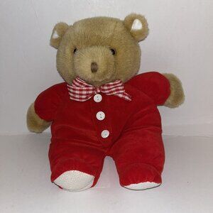 Vintage Eden Red Teddy Bear Lovey Plush Stuffed Animal Gingham Red Checkered Bow
